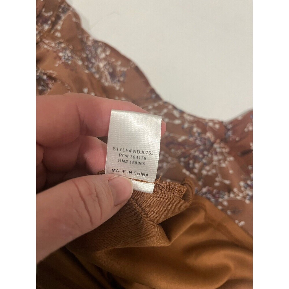 Anthropologie Promesa Smocked Baby Doll Dress Brown With Flowers L Boho Cottage - Picture 8 of 10
